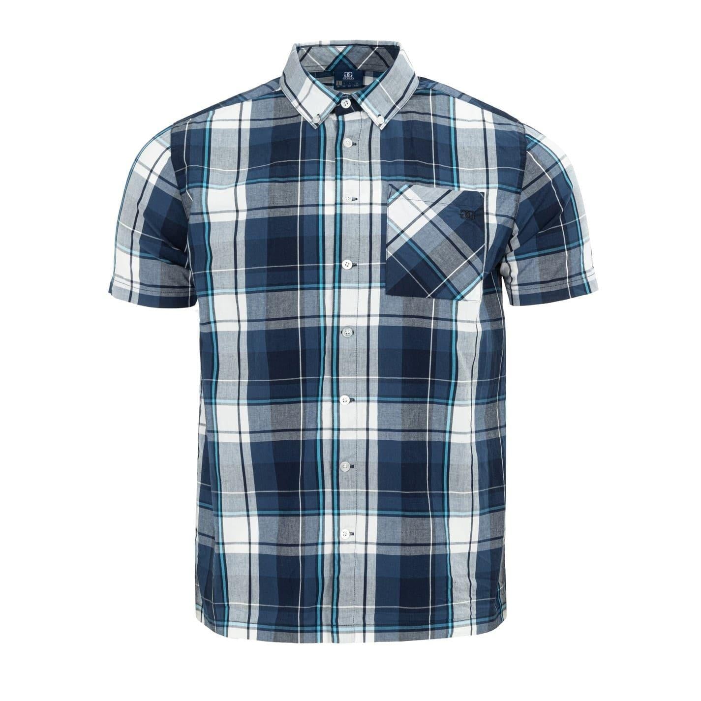 Navy-White - Front - Giorgio Mens Checkered Short-Sleeved Shirt