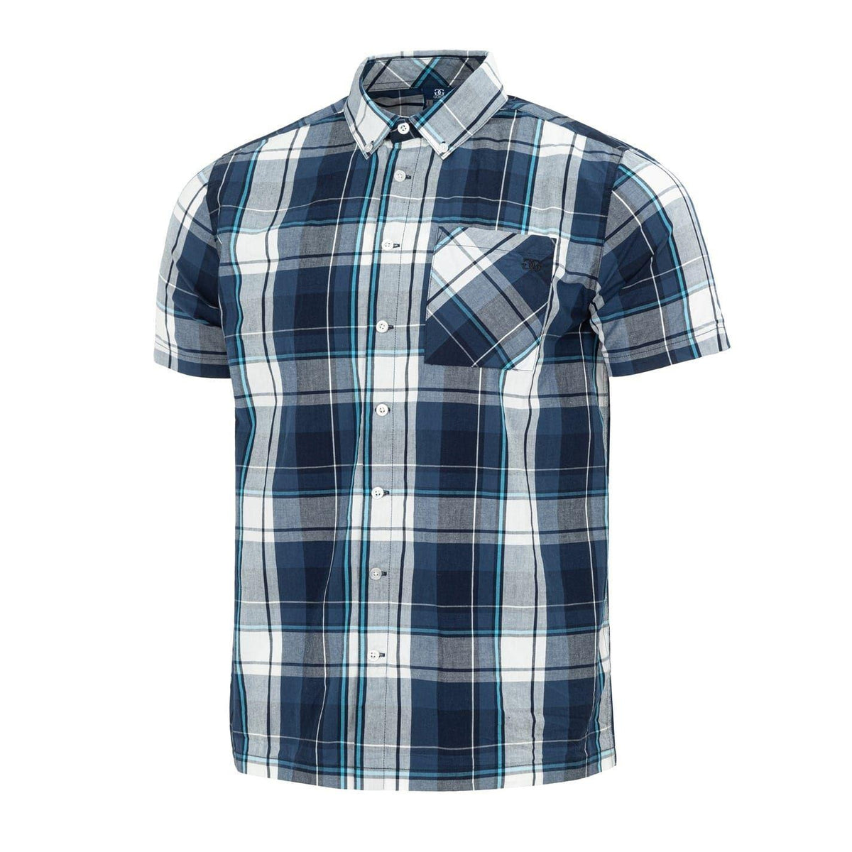 Navy-White - Side - Giorgio Mens Checkered Short-Sleeved Shirt