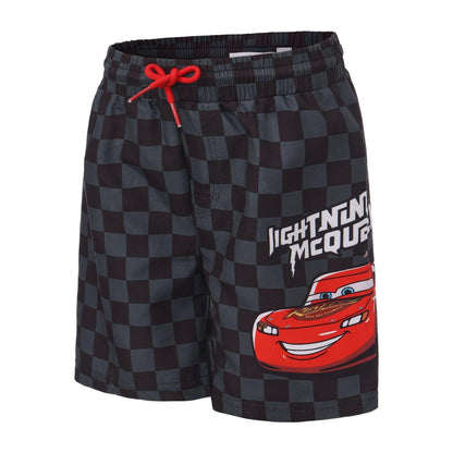 Black-Grey-Red - Side - Cars Childrens-Kids Lightning McQueen Swim Shorts
