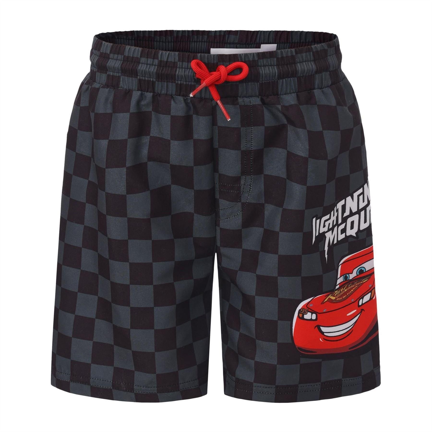 Black-Grey-Red - Front - Cars Childrens-Kids Lightning McQueen Swim Shorts