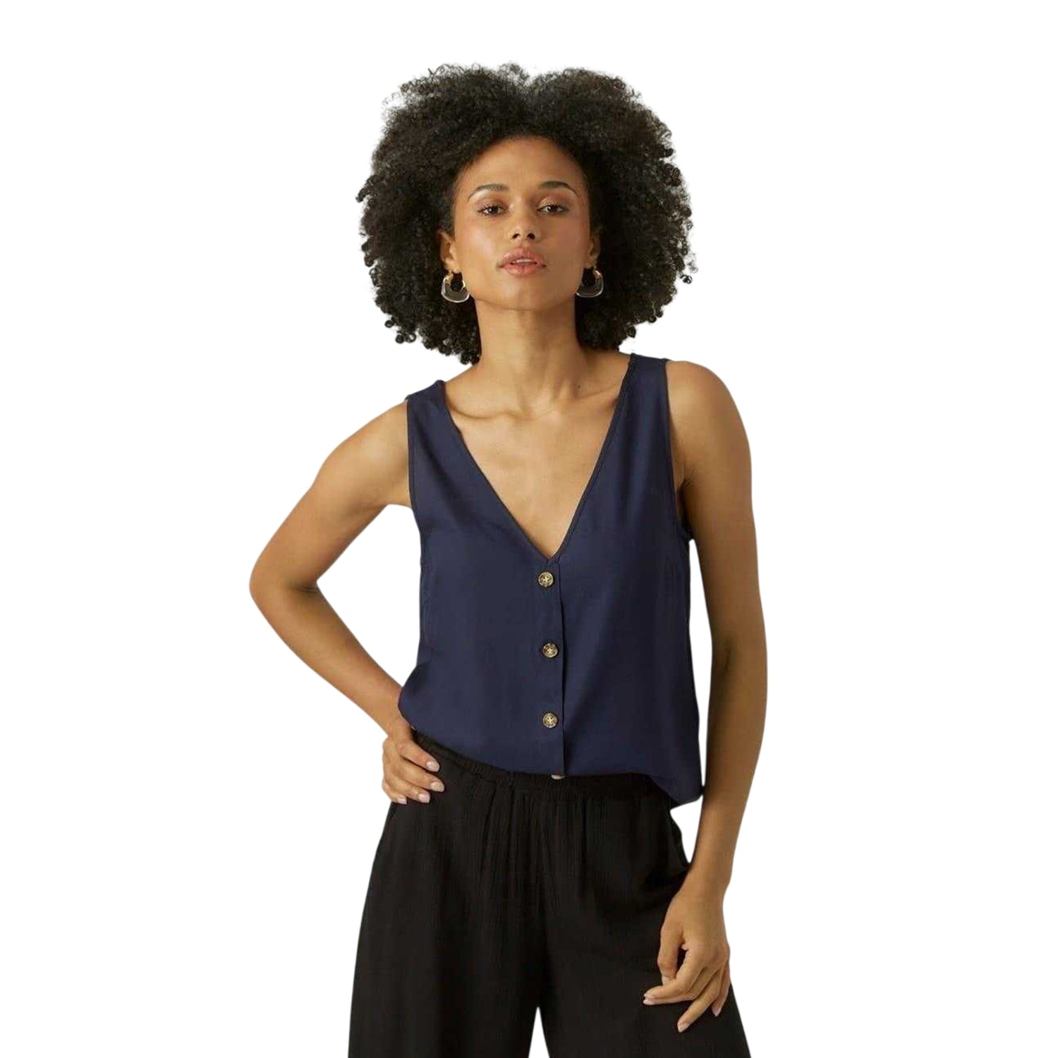 Navy Blazer - Side - Vero Moda Womens-Ladies V Neck Regular Blouse
