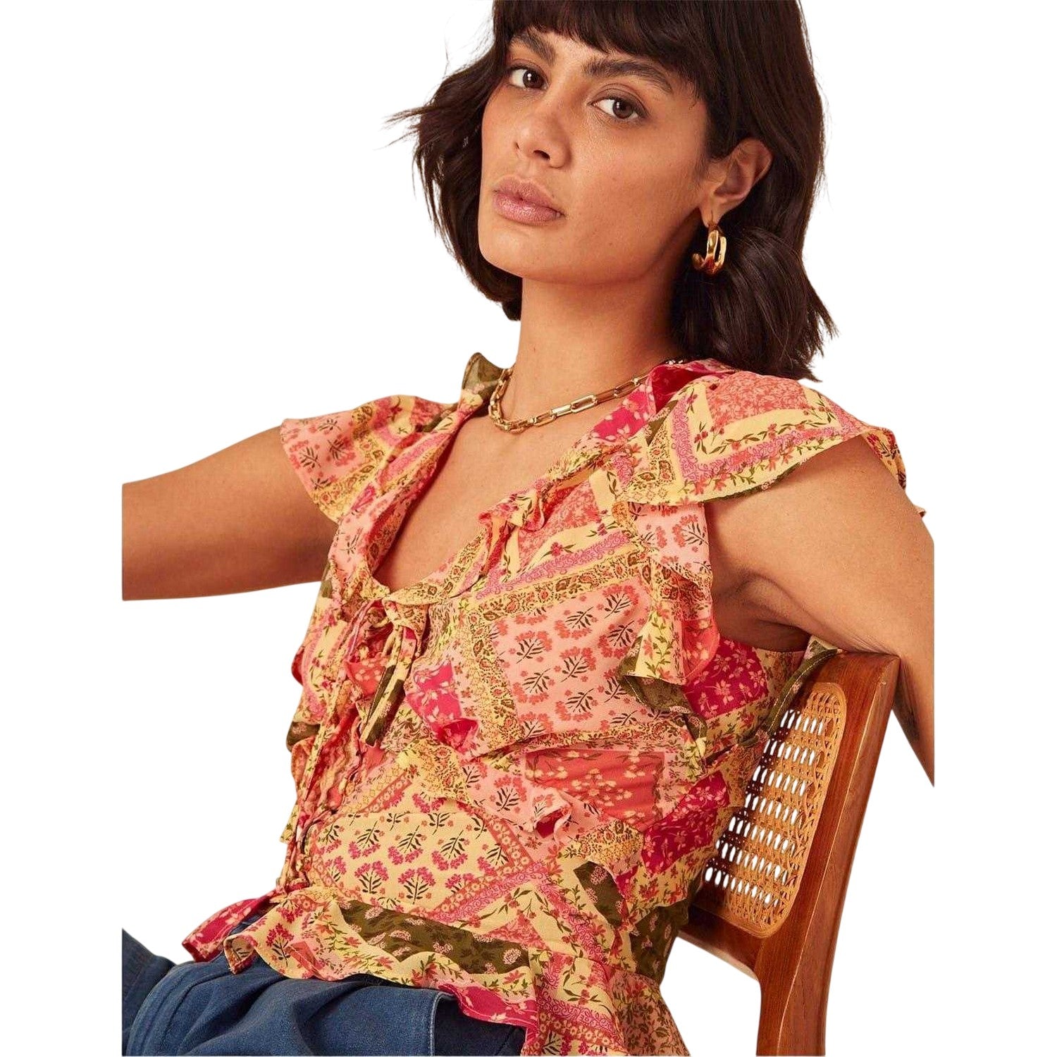 Multicoloured - Side - Nobody´s Child Womens-Ladies Floral V Neck Short-Sleeved Blouse