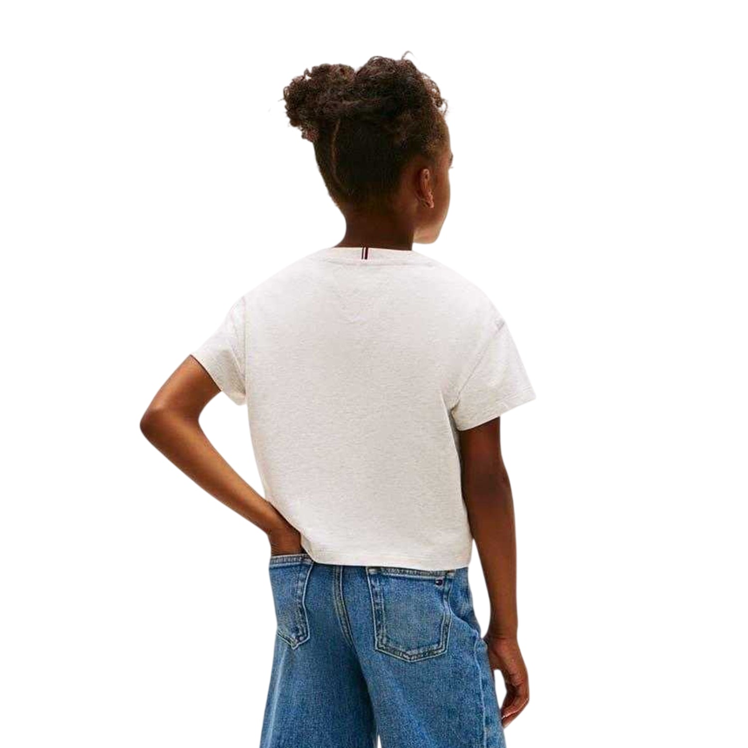 Grey - Back - Tommy Hilfiger Girls Heritage Logo Relaxed Fit Crop Top