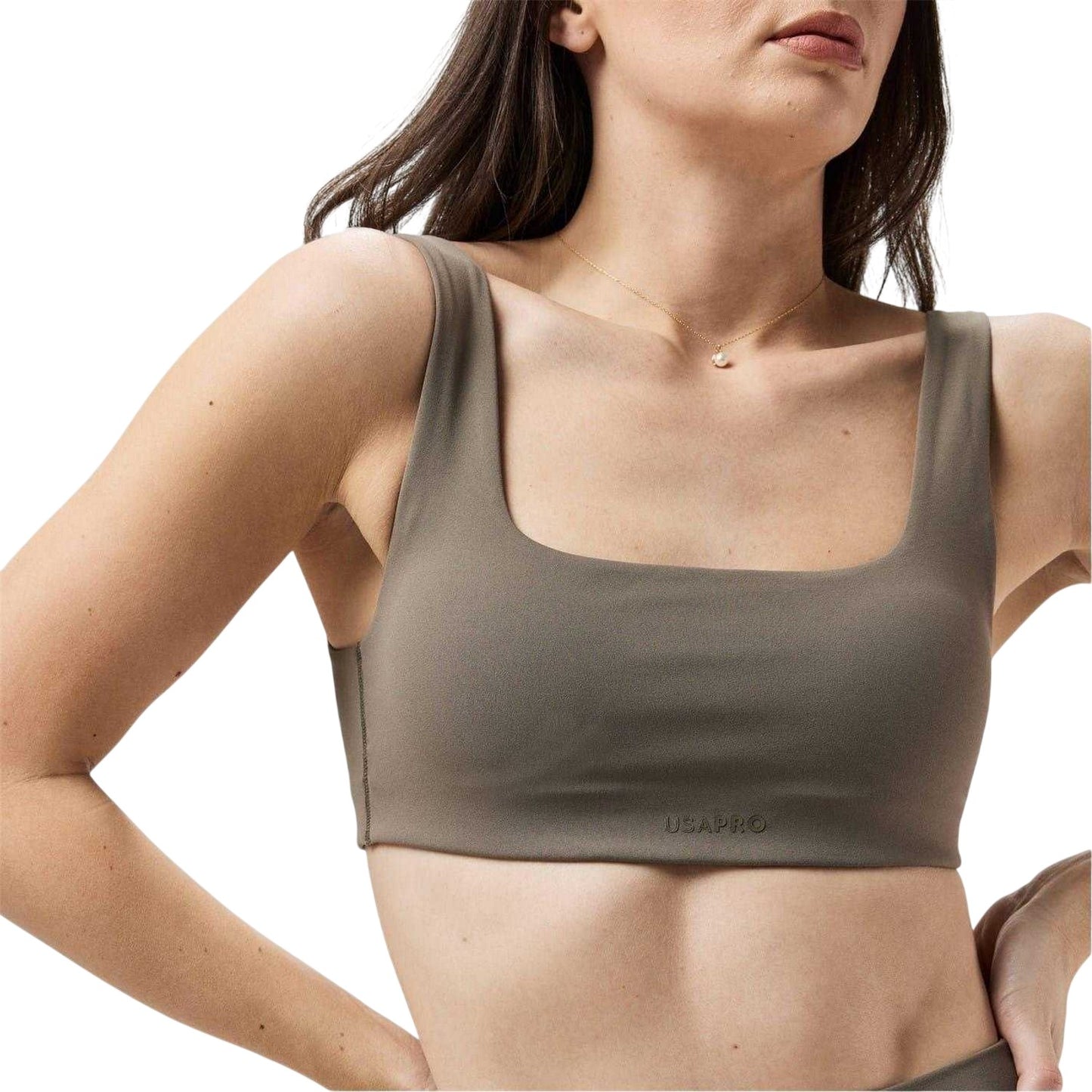 Ash - Side - USA Pro Womens-Ladies Square Neck Sports Bra