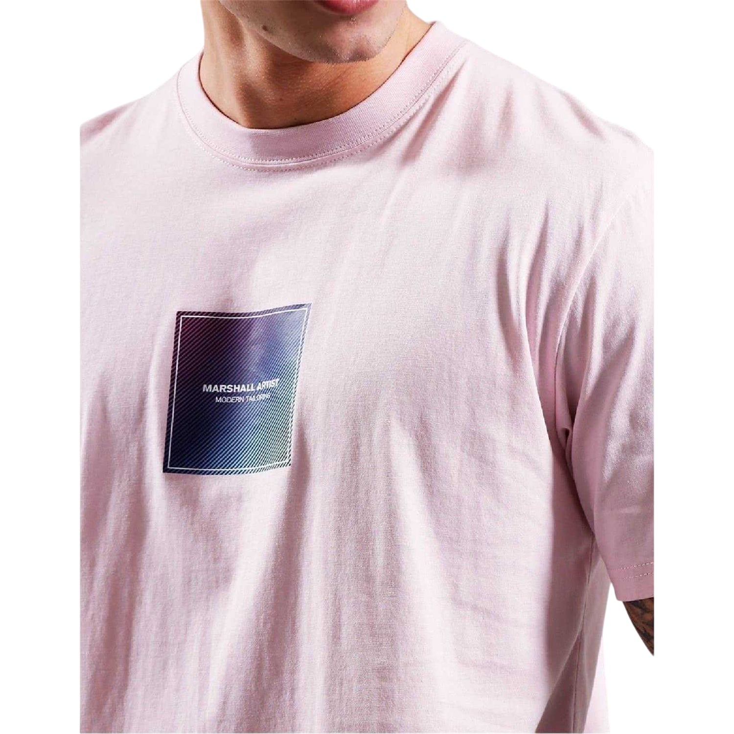 Pink - Side - Marshall Artist Mens Box Logo Crew Neck T-Shirt