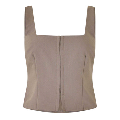 Taupe - Front - Jack Wills Womens-Ladies Pinstripe Square Neck Sleeveless Blouse