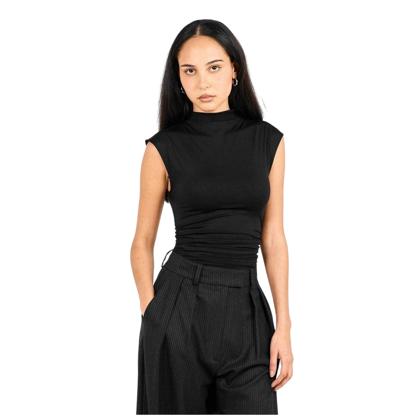 Black - Side - Good American Womens-Ladies Mock Neck Slim Bodysuit