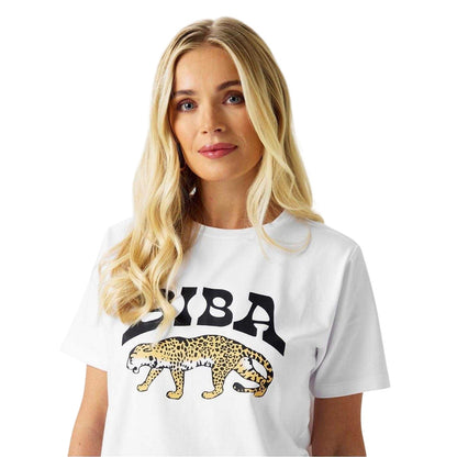 White - Side - Biba Womens-Ladies Leopard Logo T-Shirt