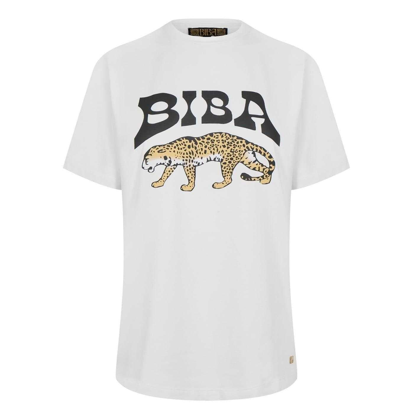 White - Front - Biba Womens-Ladies Leopard Logo T-Shirt