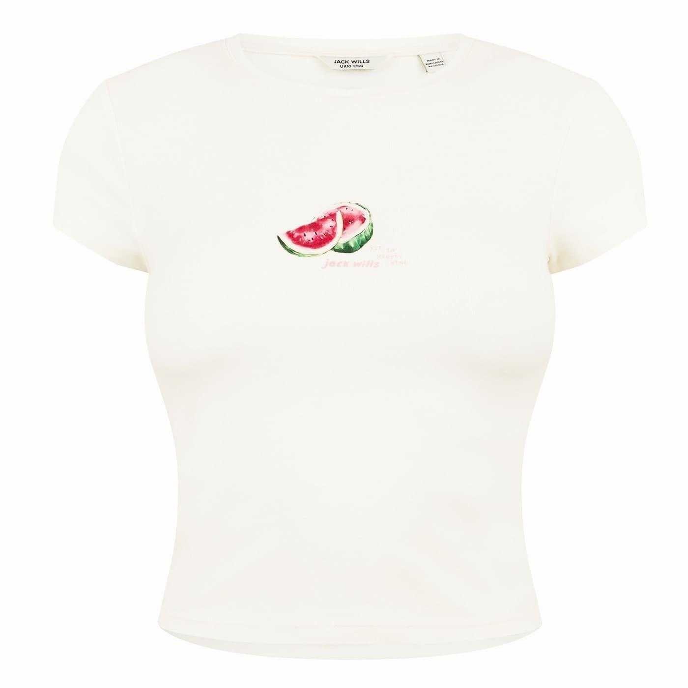 White - Front - Jack Wills Womens-Ladies Watermelon Slim Crop T-Shirt
