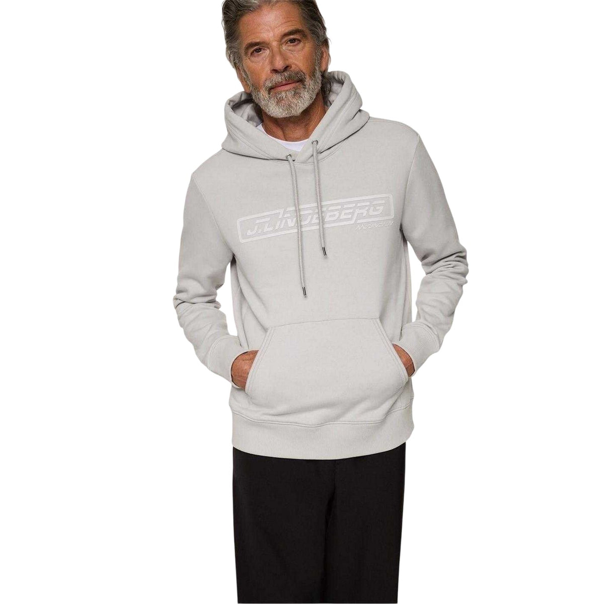 High Rise Grey - Side - J.Lindeberg Mens Edgewood Drawstring Hoodie