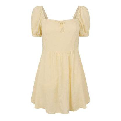 Butter - Front - Jack Wills Womens-Ladies Ruched Puff Sleeve Mini Dress