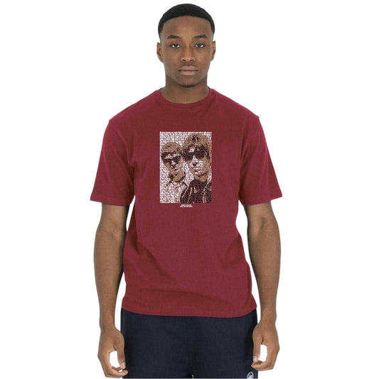 Dark Red - Front - Peaceful Hooligan Mens Brothers Lettering Regular T-Shirt