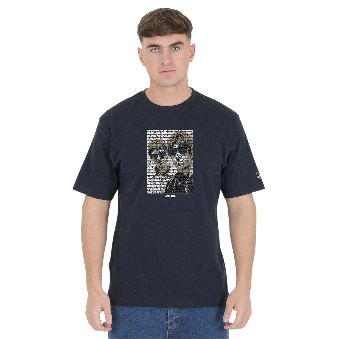Navy - Front - Peaceful Hooligan Mens Brothers Lettering Regular T-Shirt