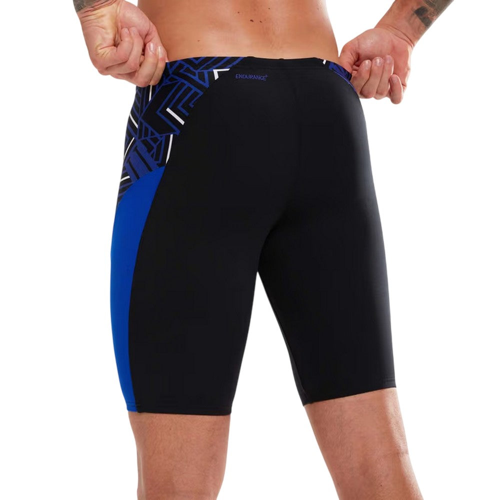 Black - Back - Speedo Mens Splice Geometric Pattern Swimming Jammer Shorts