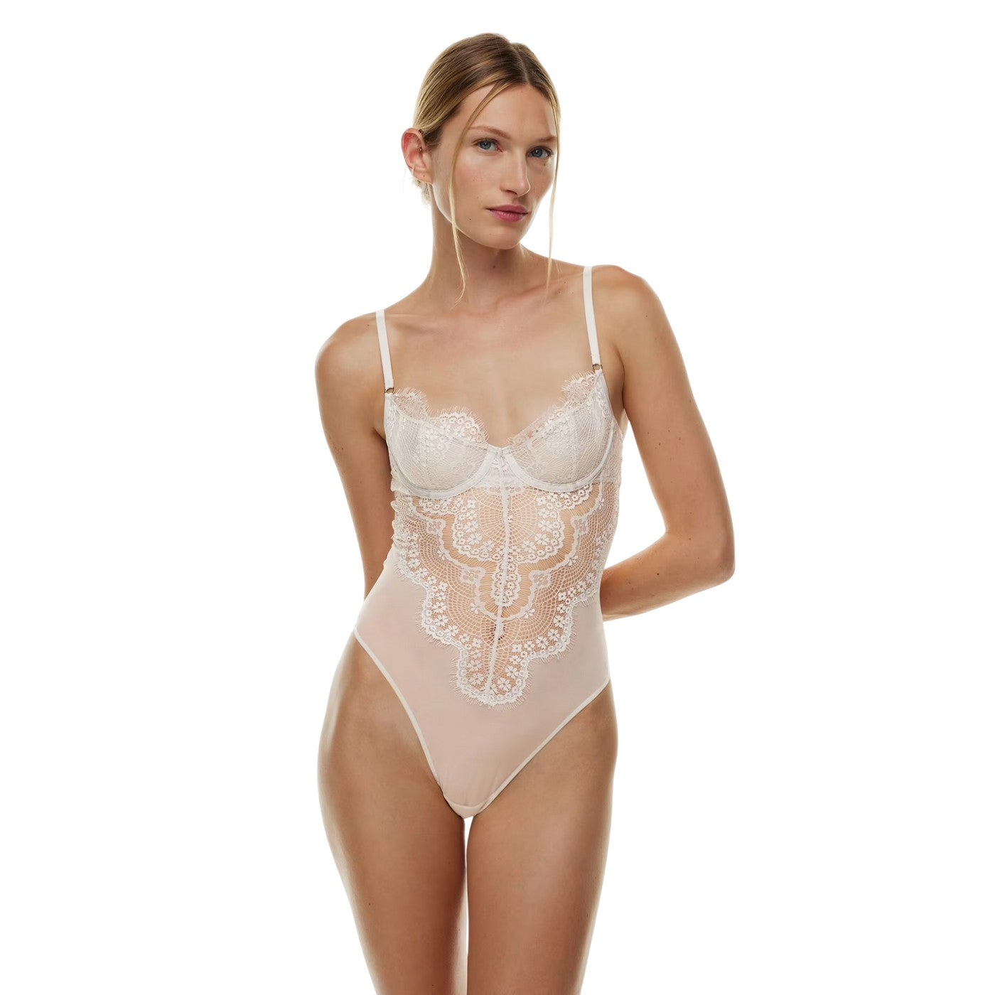 White - Side - Bardot Womens-Ladies Bitney Lace Bodysuit