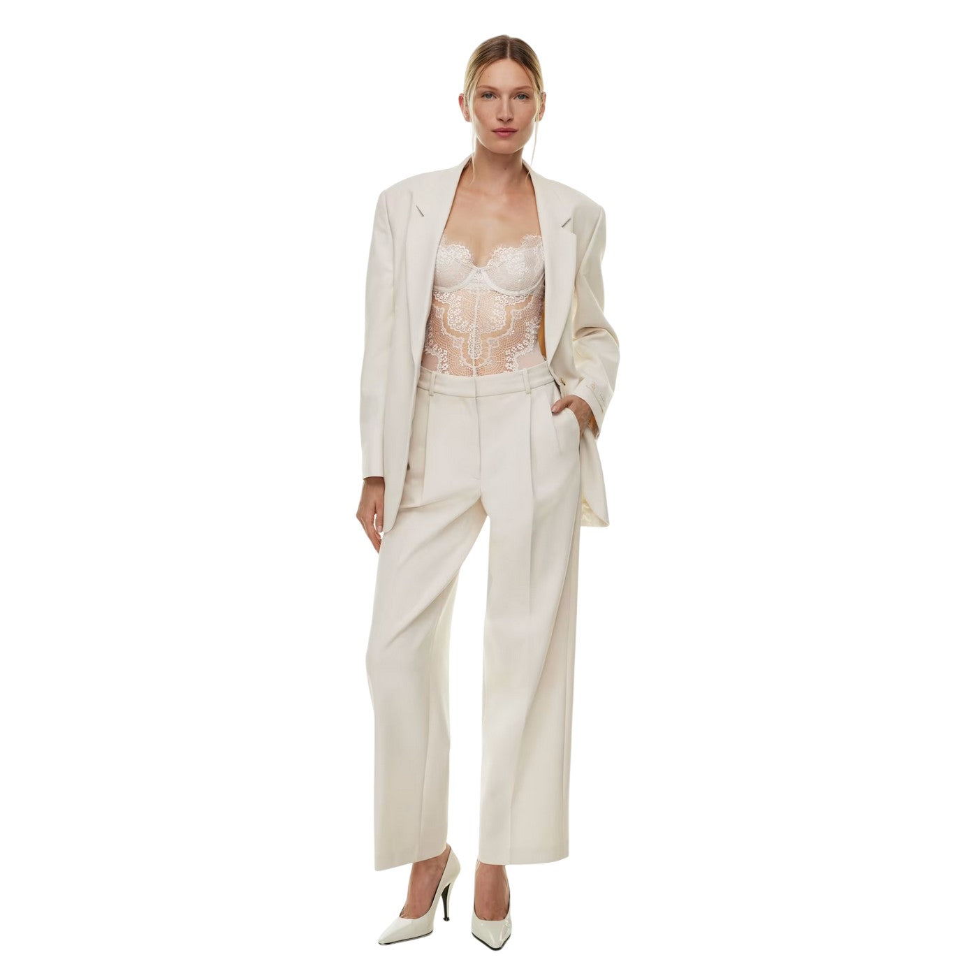 White - Pack Shot - Bardot Womens-Ladies Bitney Lace Bodysuit