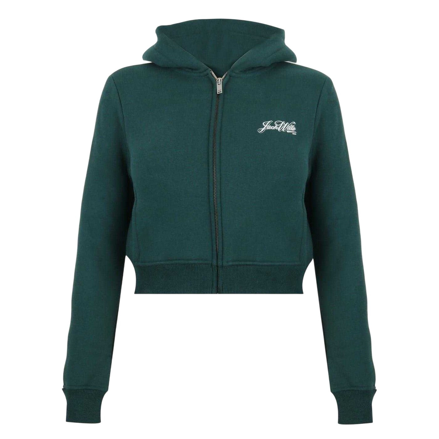 Green-White - Front - Jack Wills Womens-Ladies Script Cropped Full Zip Hoodie