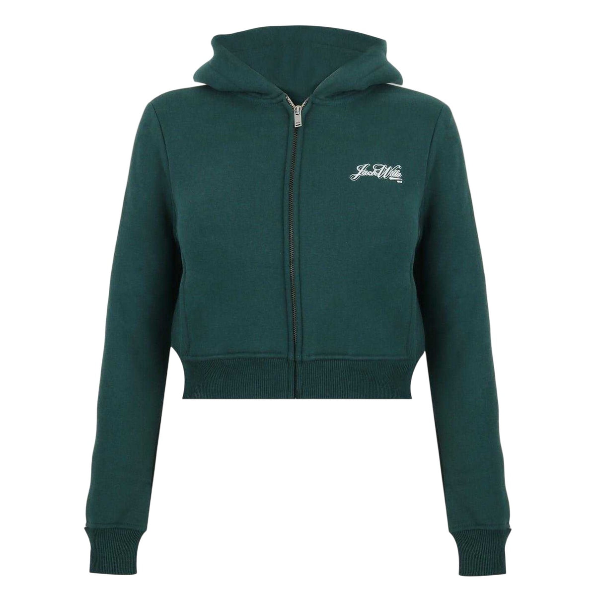 Green-White - Front - Jack Wills Womens-Ladies Script Cropped Full Zip Hoodie
