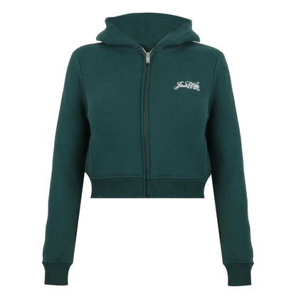 Green-White - Front - Jack Wills Womens-Ladies Script Cropped Full Zip Hoodie