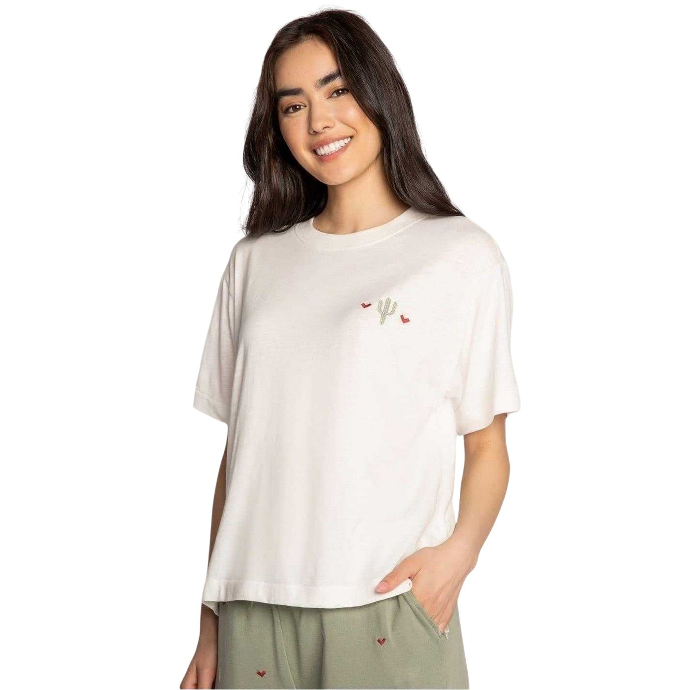 Off White - Front - PJ Salvage Womens-Ladies Cotton Blend Relaxed Fit Half-Sleeved T-Shirt