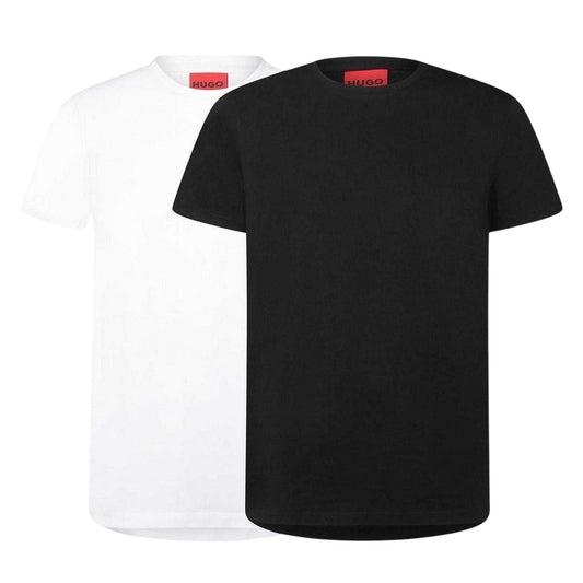 Black-White - Front - Hugo Boss Mens Logo Slim T-Shirt (Pack of 2)