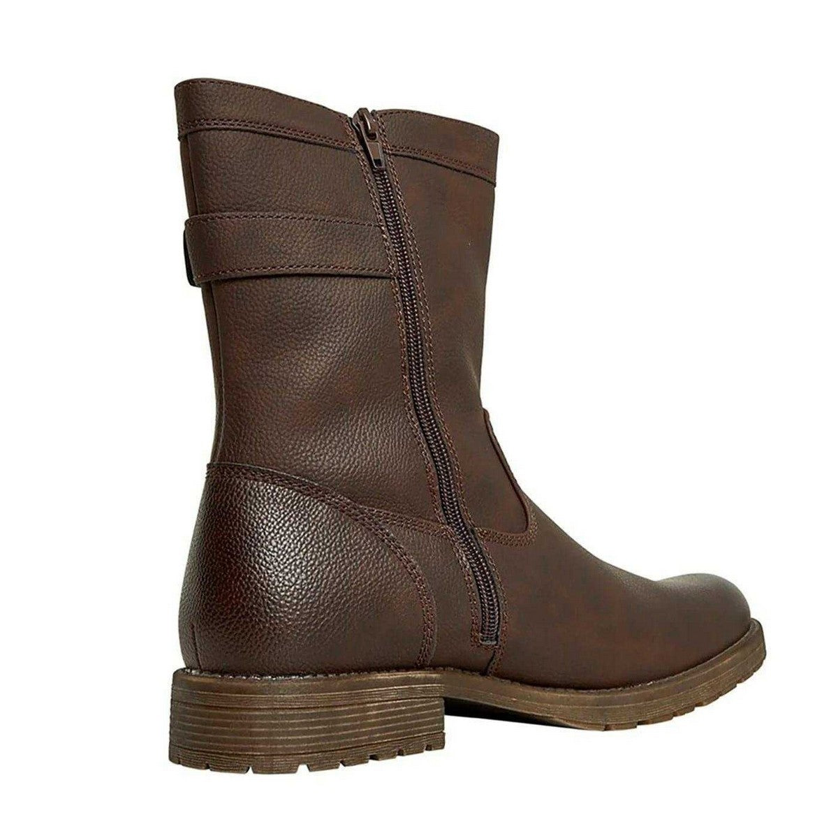 Brown - Back - Nicholas Deakins Mens Chad Low Block Heel Motorcycle Boots