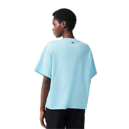 Blue - Back - Lacoste Womens-Ladies Crocodile Print Oversized T-Shirt