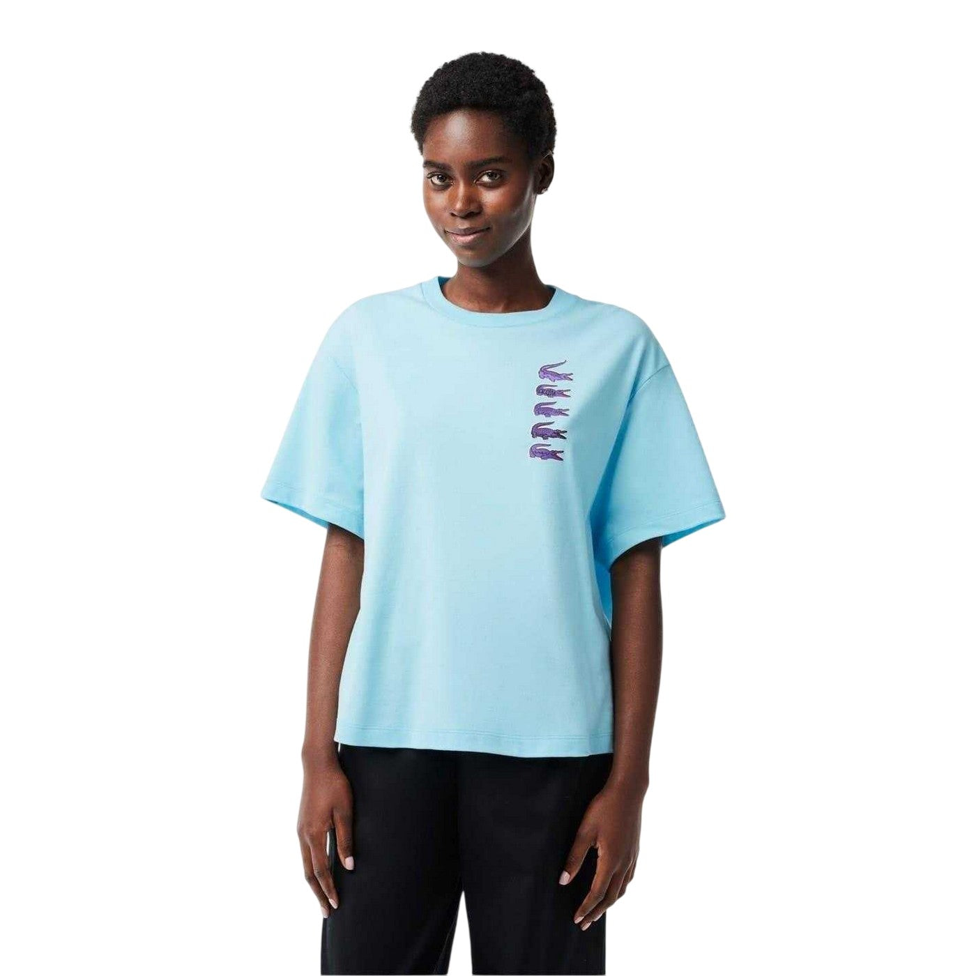 Blue - Front - Lacoste Womens-Ladies Crocodile Print Oversized T-Shirt