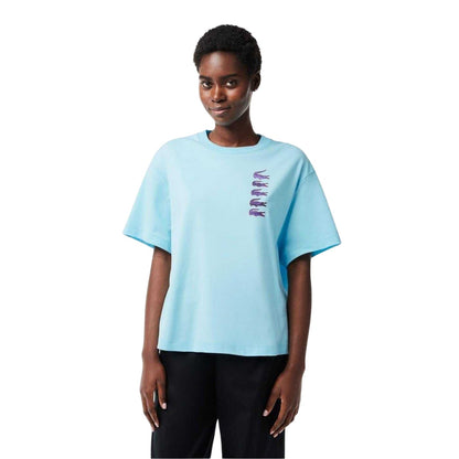 Blue - Front - Lacoste Womens-Ladies Crocodile Print Oversized T-Shirt