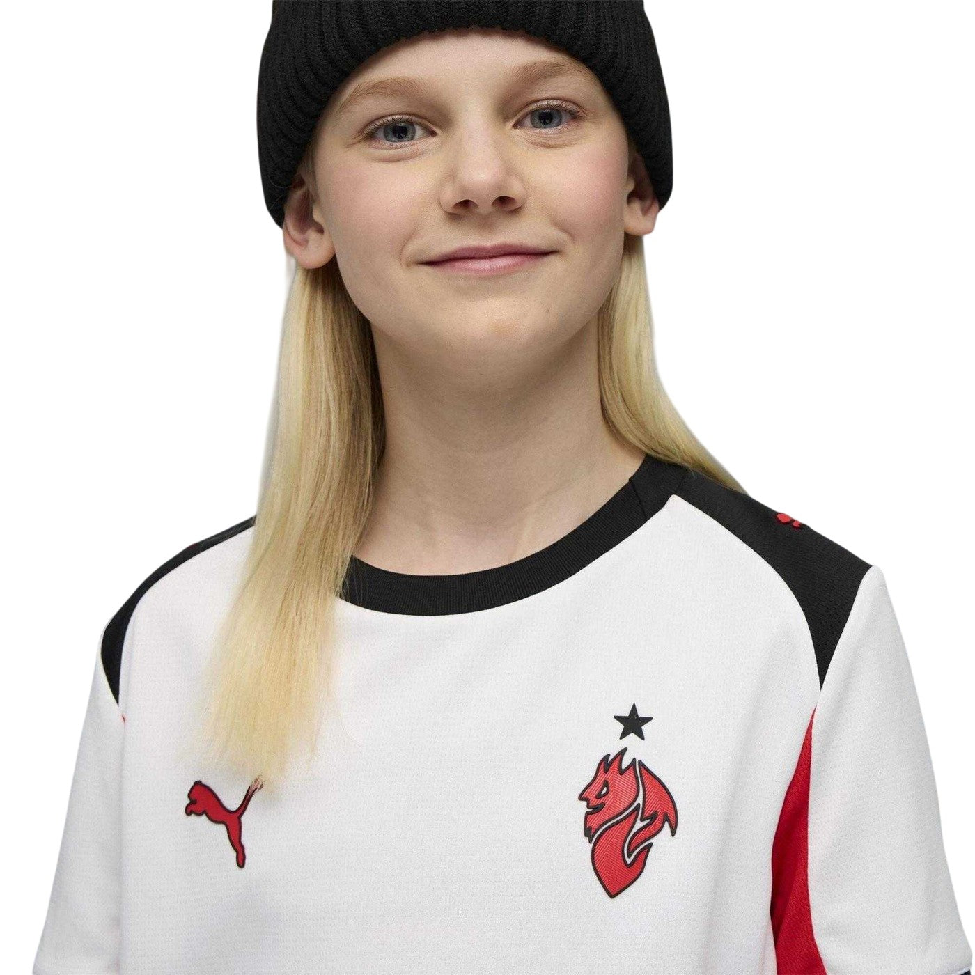 White-Red - Side - Puma Childrens-Kids AC Milan Away Shirt