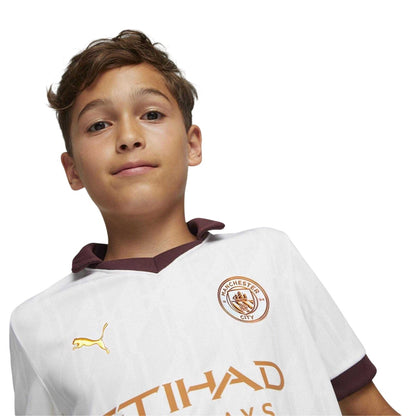 White-Bronze-Burgundy - Side - Puma Childrens-Kids Manchester City Away Shirt