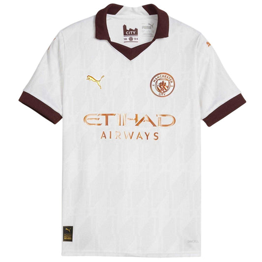 White-Bronze-Burgundy - Front - Puma Childrens-Kids Manchester City Away Shirt
