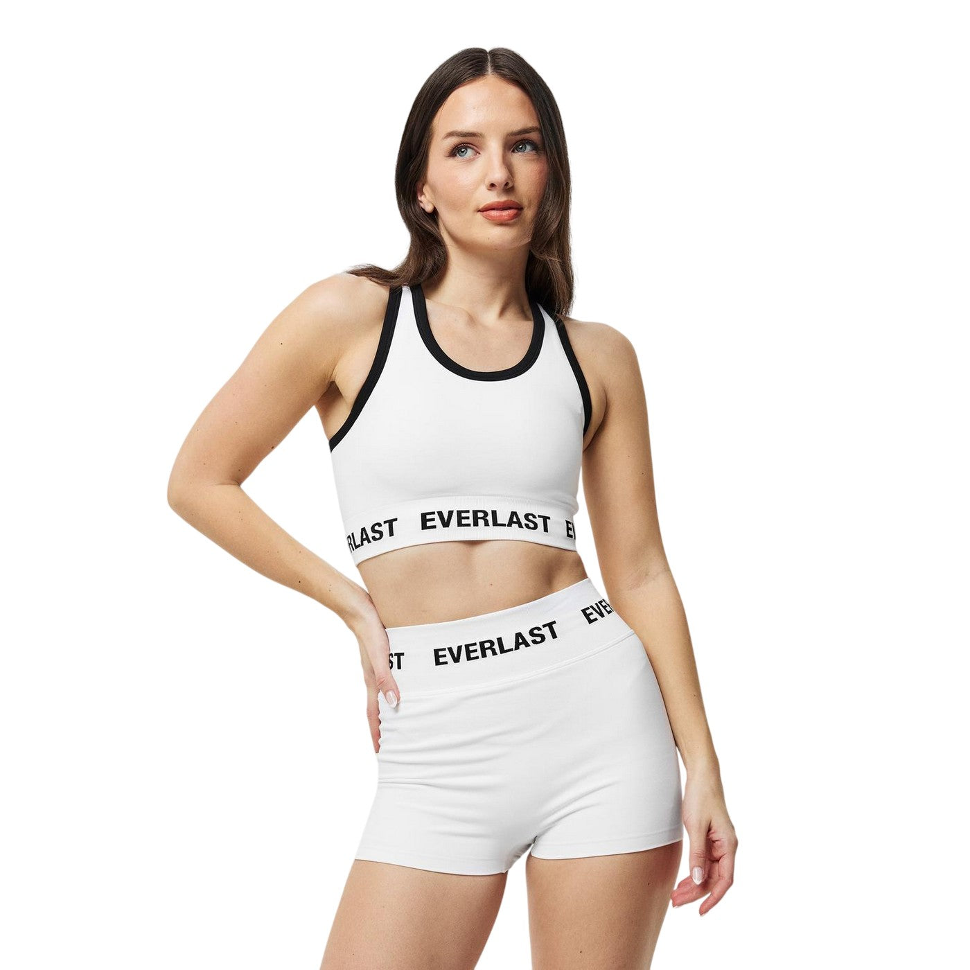 White - Side - Everlast Womens-Ladies Logo Cropped Sports Bra