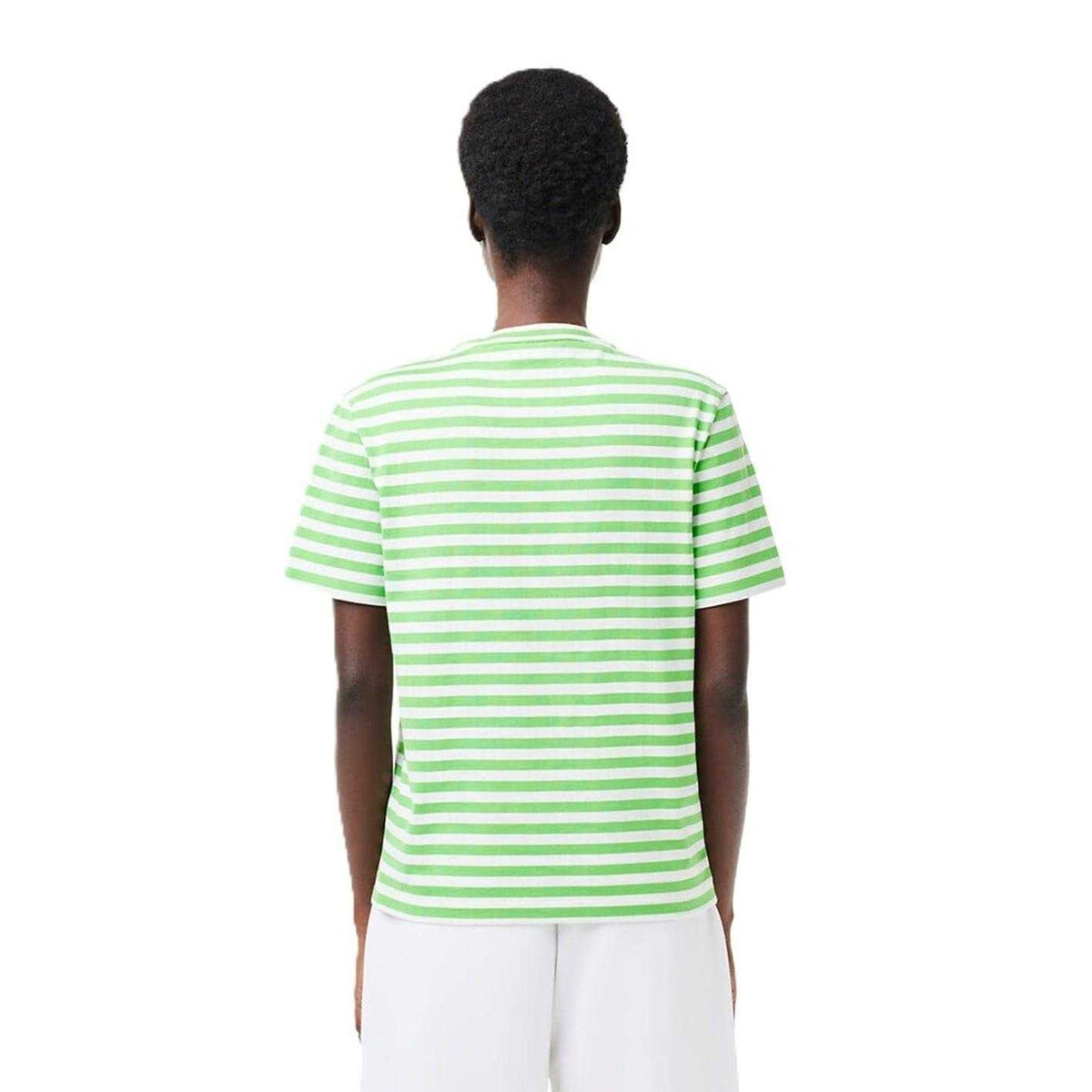 Cream-Green - Back - Lacoste Womens-Ladies Striped Loose Fit T-Shirt