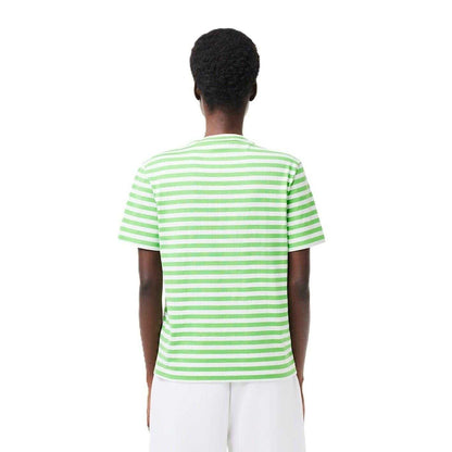 Cream-Green - Back - Lacoste Womens-Ladies Striped Loose Fit T-Shirt