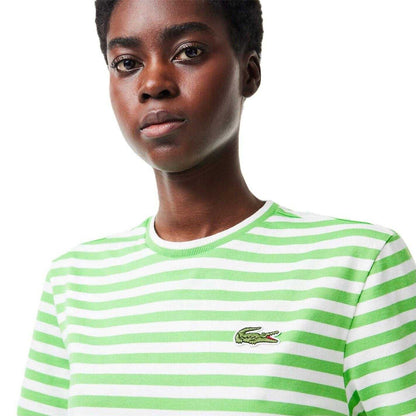 Cream-Green - Side - Lacoste Womens-Ladies Striped Loose Fit T-Shirt