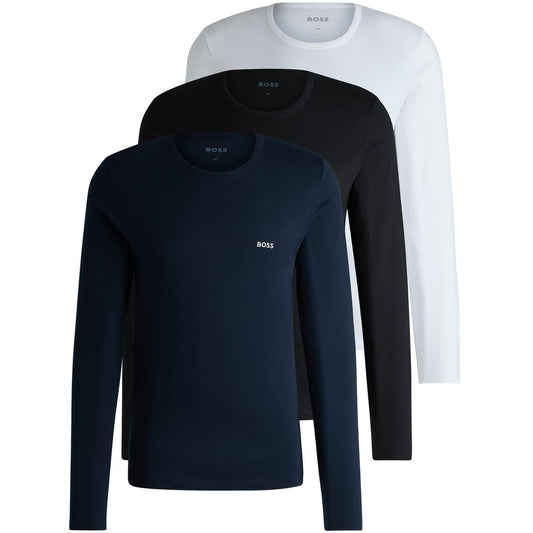 White-Navy-Black - Front - Boss Mens Logo Long-Sleeved T-Shirt (Pack of 3)