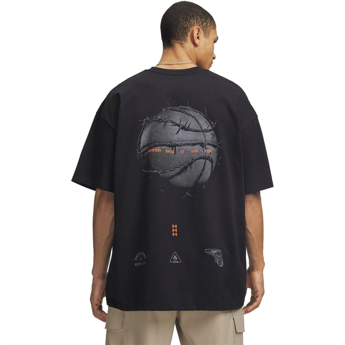 Black-Orange - Back - Under Armour Mens Back Print Heavyweight T-Shirt