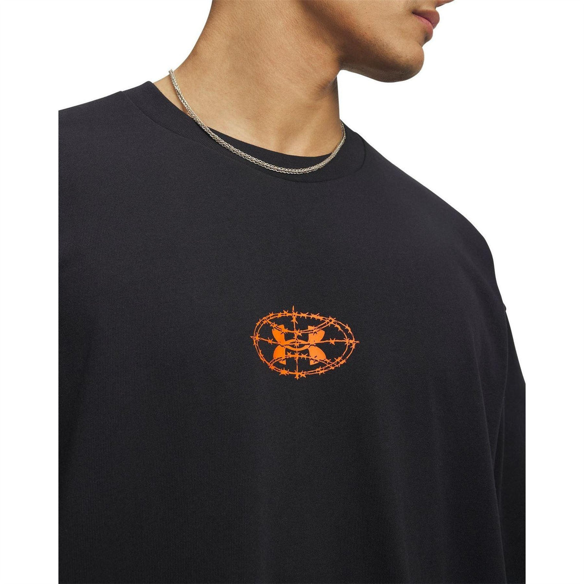 Black-Orange - Side - Under Armour Mens Back Print Heavyweight T-Shirt