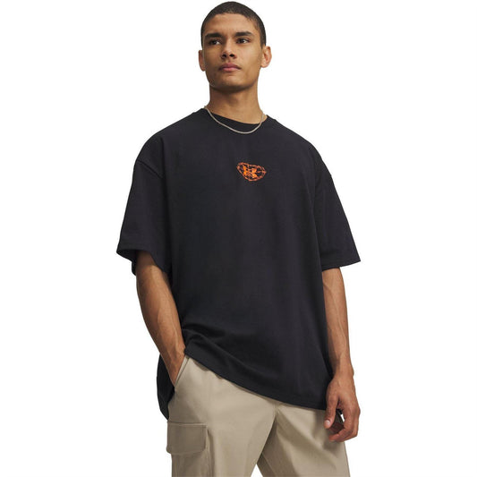 Black-Orange - Front - Under Armour Mens Back Print Heavyweight T-Shirt