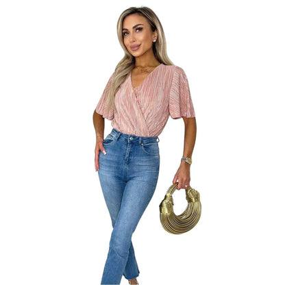 Champagne - Lifestyle - AX Paris Womens-Ladies Plisse Butterfly Sleeve Bodysuit