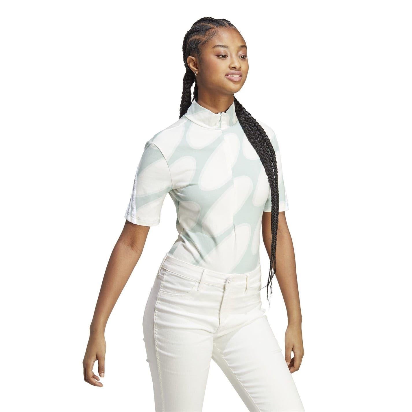 White - Pack Shot - Adidas Womens-Ladies Marimekko Future Icons Slim Short-Sleeved Bodysuit