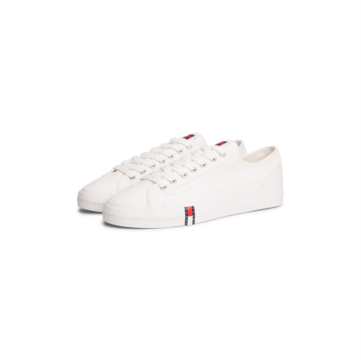 Ecru - Back - Tommy Jeans Mens Canvas Flat Trainers