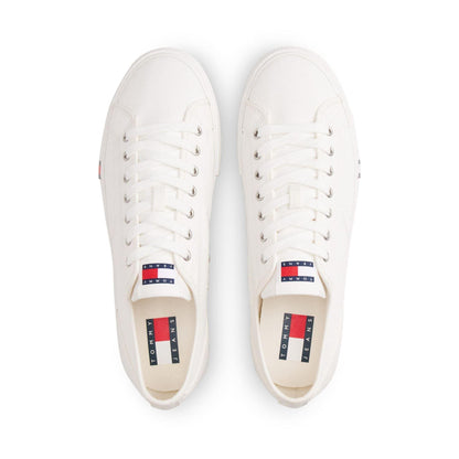 Ecru - Side - Tommy Jeans Mens Canvas Flat Trainers