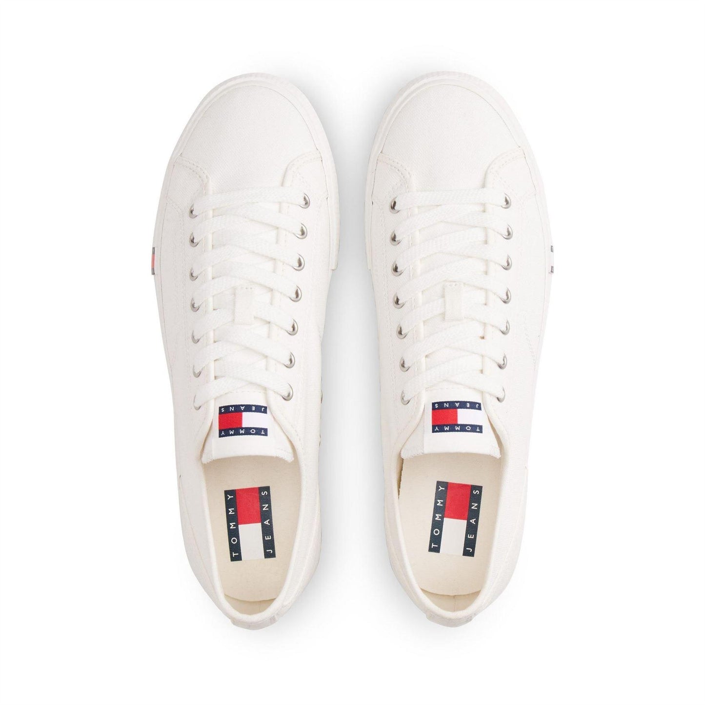 Ecru - Side - Tommy Jeans Mens Canvas Flat Trainers