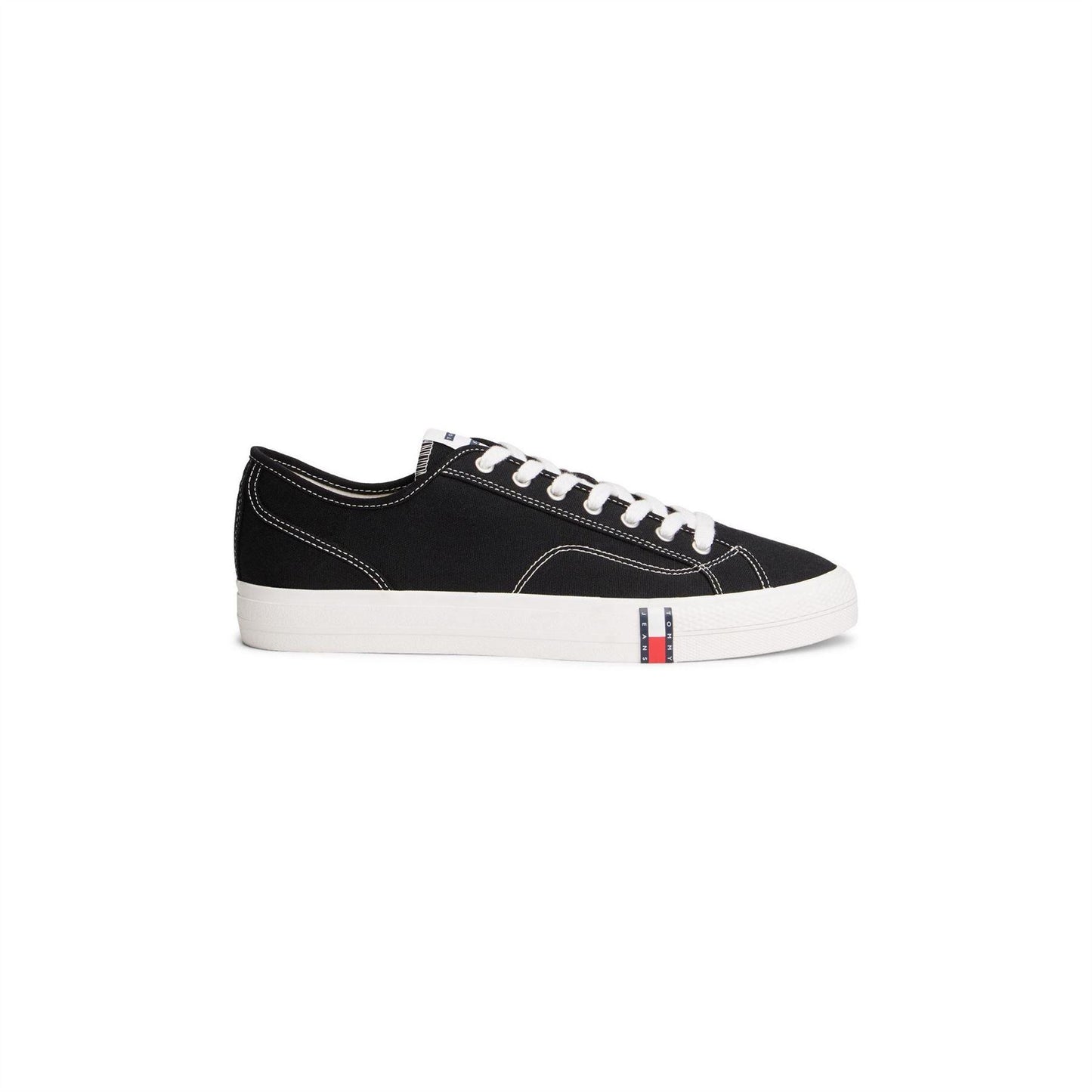 Black - Front - Tommy Jeans Mens Canvas Flat Trainers