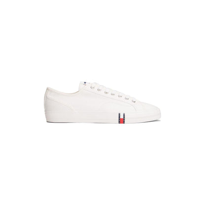Ecru - Front - Tommy Jeans Mens Canvas Flat Trainers