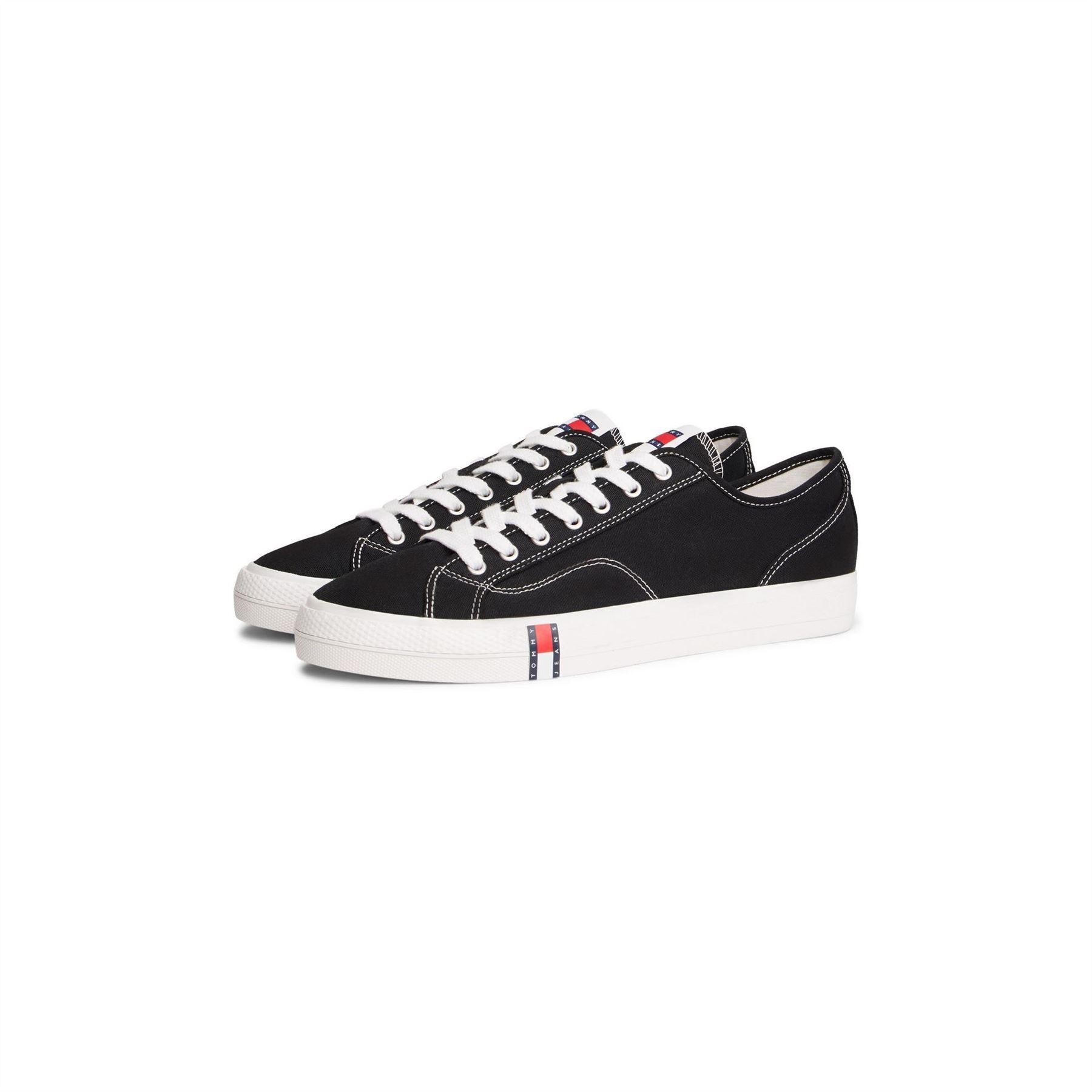 Black - Back - Tommy Jeans Mens Canvas Flat Trainers