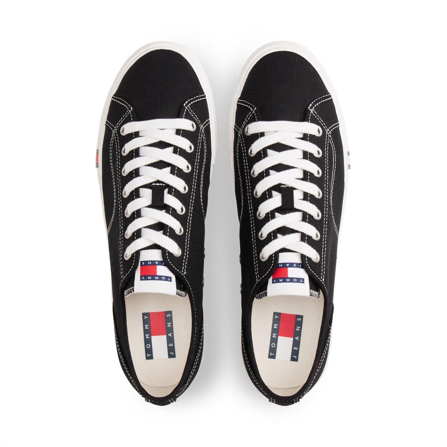 Black - Side - Tommy Jeans Mens Canvas Flat Trainers